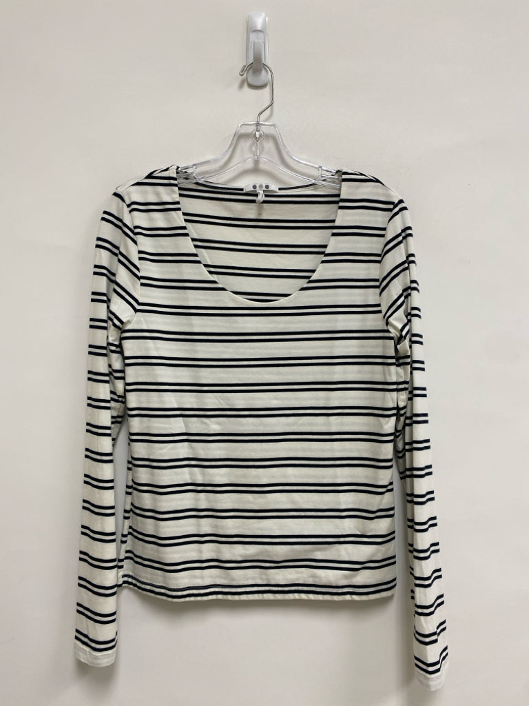 Three Dots Size L White Black Striped Ladies Top