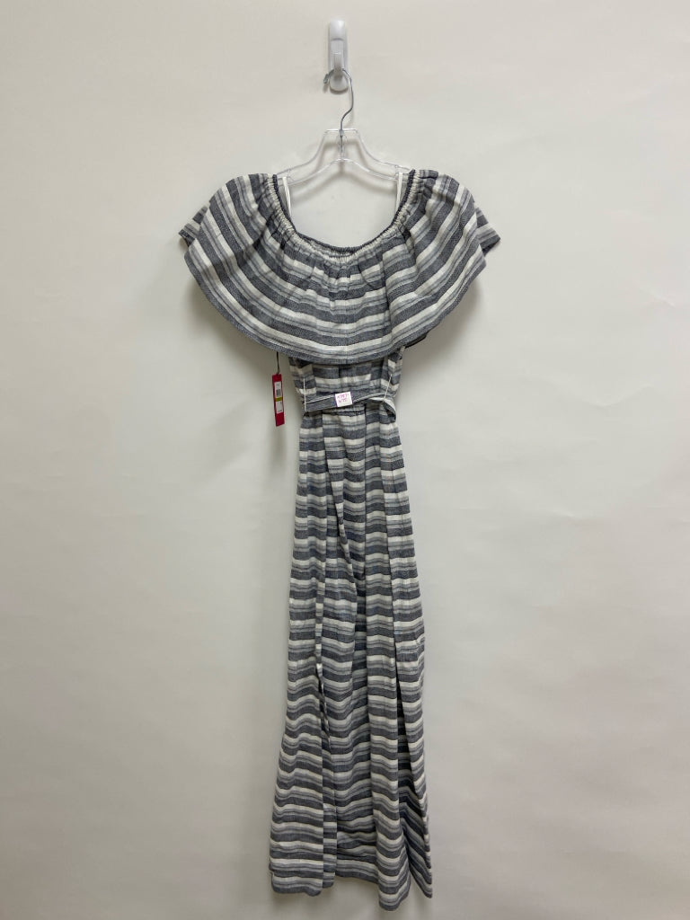 NWT VINCE CAMUTO Size 14 White/Navy Stripes Maxi Linen Blend Ladies Dress