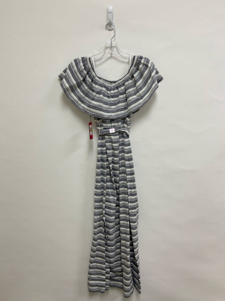 NWT VINCE CAMUTO Size 14 White/Navy Stripes Maxi Linen Blend Ladies Dress