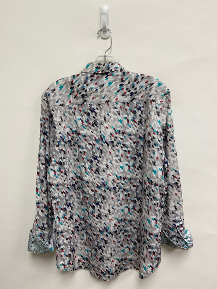 NWT Robert Graham Size L Gray Blue/Red Print Men&