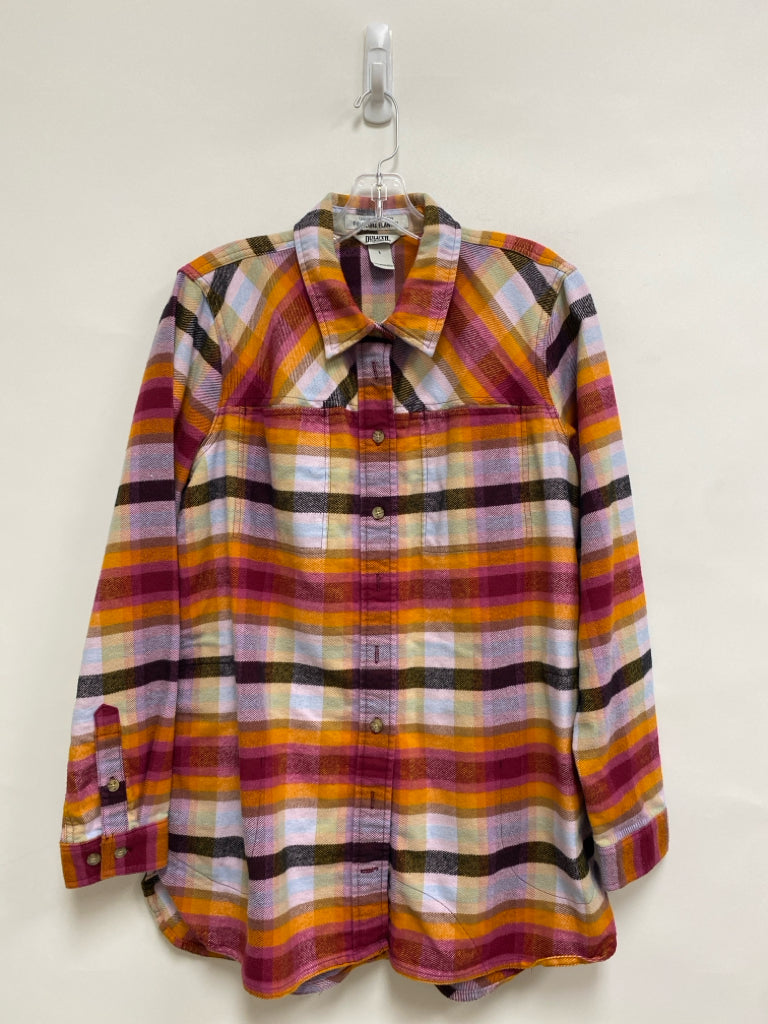 Duluth Trading Size L Orange/Red Pink/Multi Plaid Flannel Ladies Jacket