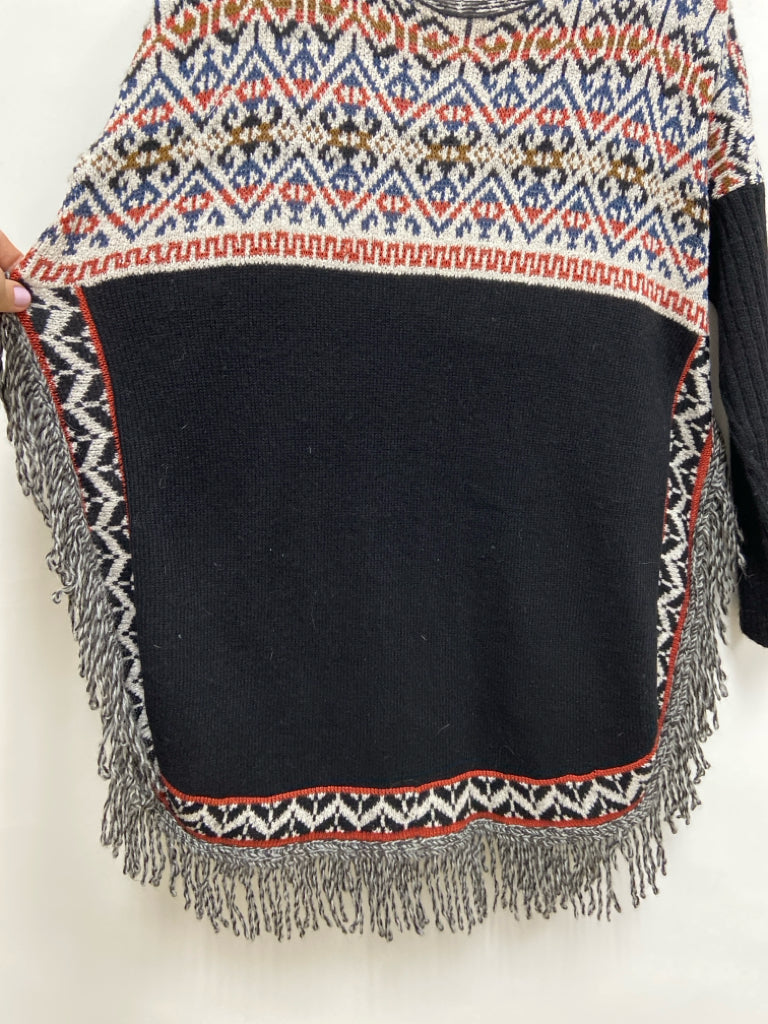 Peruvian Conn. Size XS White/Black Navy/Orange Southwestern Ladies Sweater
