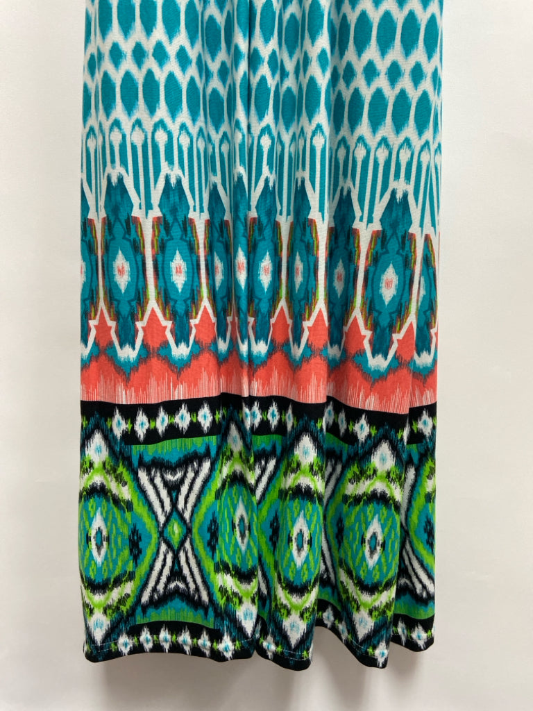 NWT Nina Leonard  SIZE  1X Aqua/White Animal Print Maxi Plus Size Dress