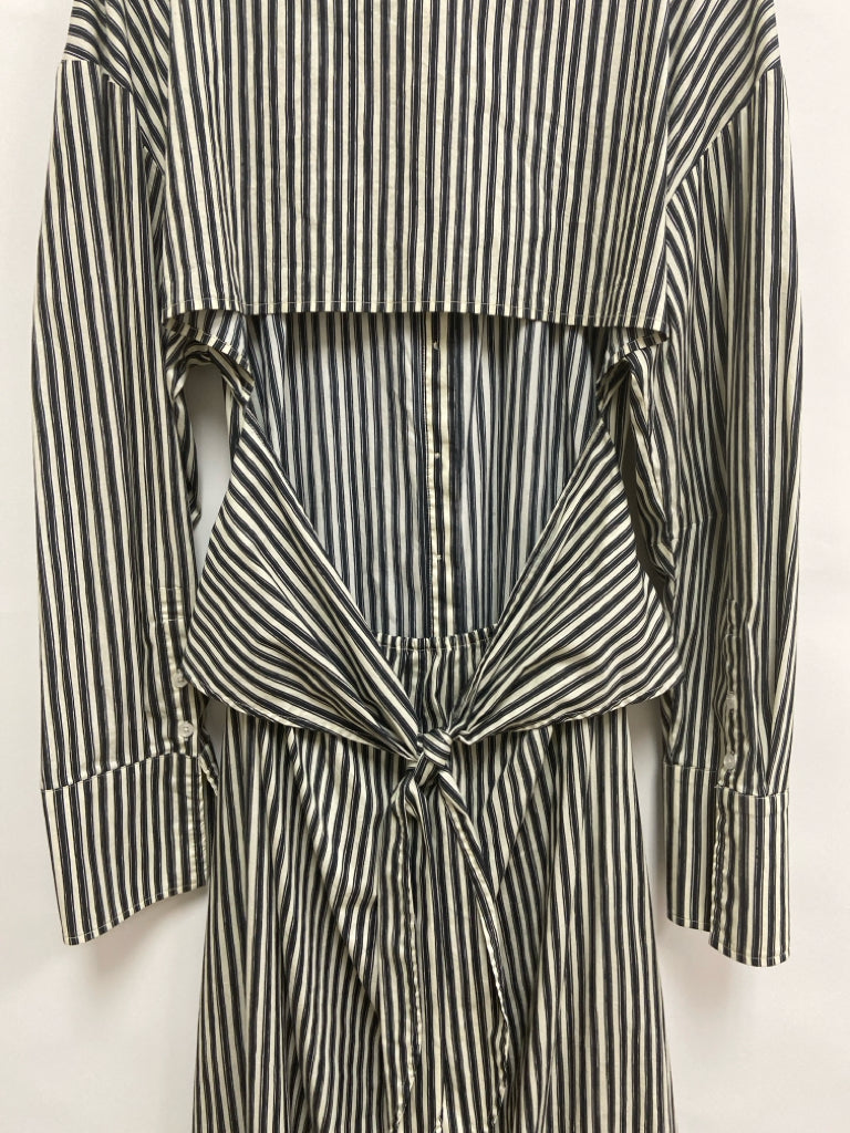 Size XL Black Cream Striped Button Up Ladies Dress