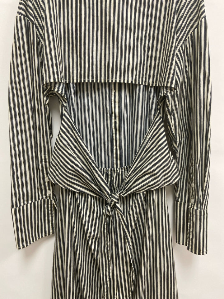 Size XL Black Cream Striped Button Up Ladies Dress