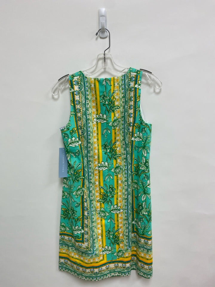 NWT London Times Size 6 Green Yellow/White Leaves Sleeveless Ladies Dress