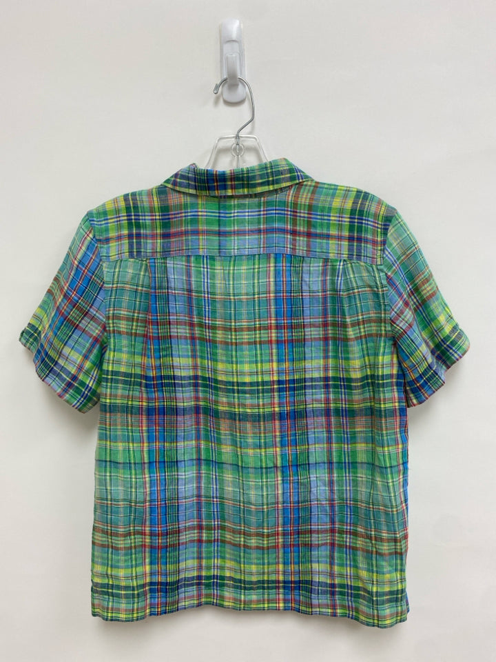 NWT Polo SIZE 10/12 Green Blue/Yellow Plaid Button Up Boy&