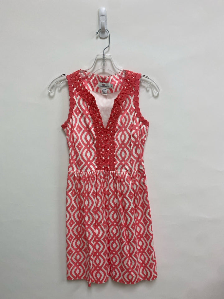 Vineyard Vines Size 00 Pink White Print Sleeveless Ladies Dress