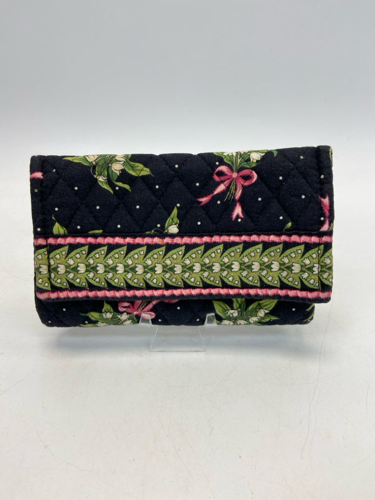Vera Bradley Black Green/Pink Flower(s) Fabric Wallet