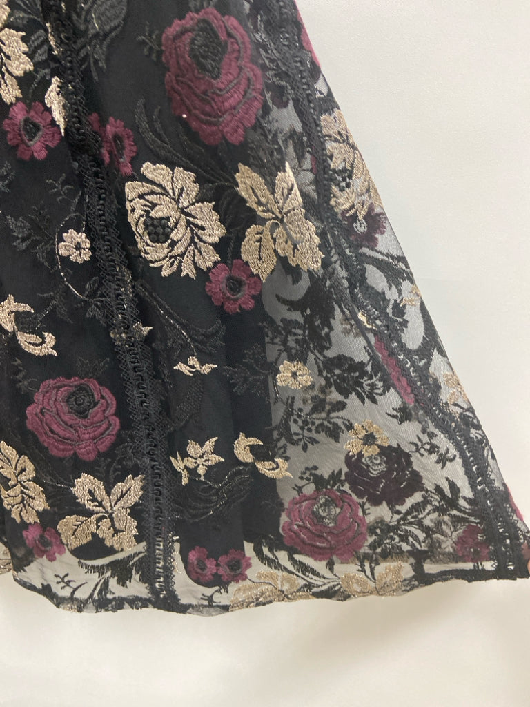 NWT Harlyn Size XS Black Burgundy/Tan Embroidered Sleeveless Ladies Dress