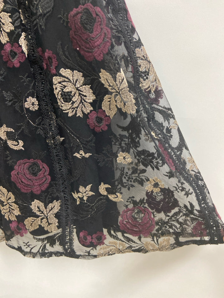 NWT Harlyn Size XS Black Burgundy/Tan Embroidered Sleeveless Ladies Dress