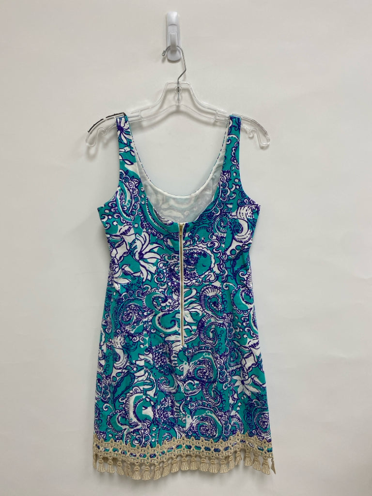 LILLY PULITZER Size 6 Turquoise Purple/White Sleeveless Ladies Dress
