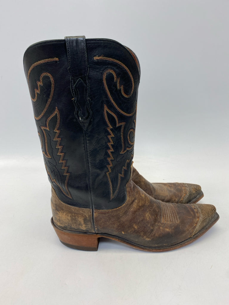 Lucchese Size 12 Black Brown Western Men&