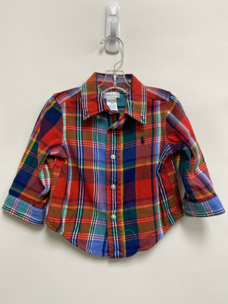 Ralph Lauren SIZE 9M Orange/Navy White Plaid Long Sleeve Boy&