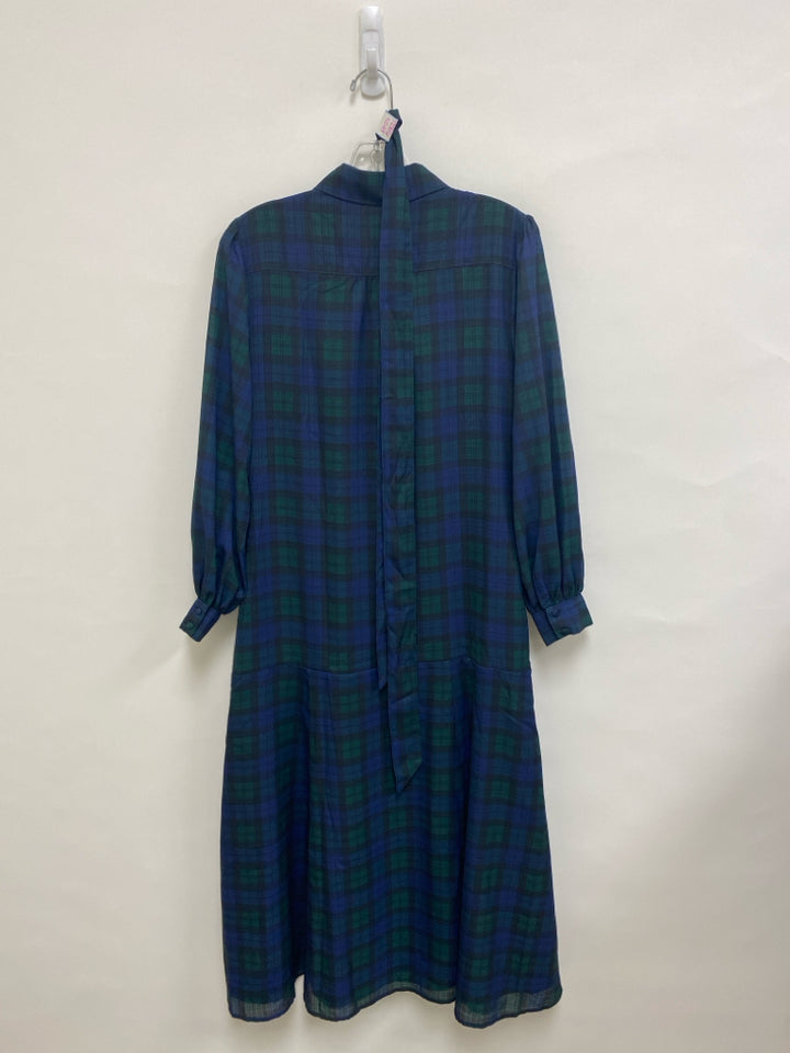 Untuckit Size S Blue/Green Black Plaid Puff Sleeve Ladies Dress