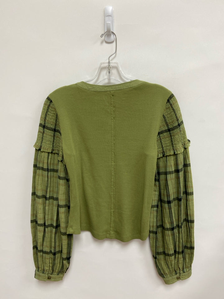 Pilcro Size S Dark Olive Plaid Puff Sleeve Ladies Top