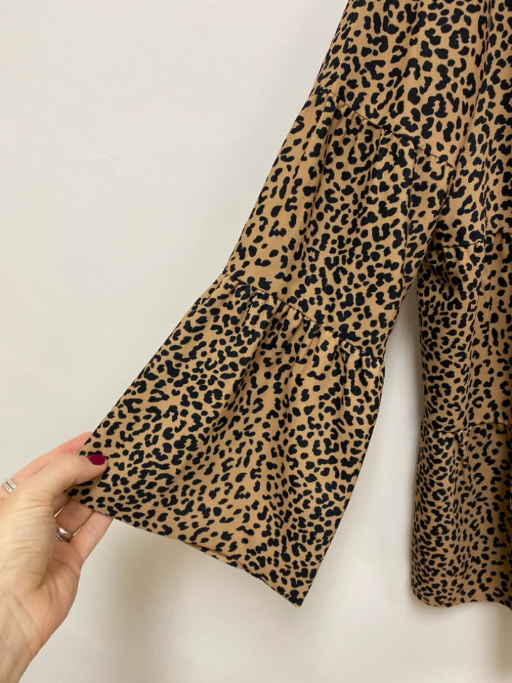 TUCKERNUCK Size S Beige Black Animal Print Bell Sleeves Ladies Top