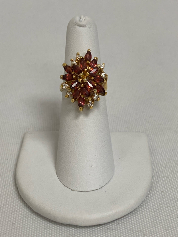 Gold Color Amber Flowers Ring