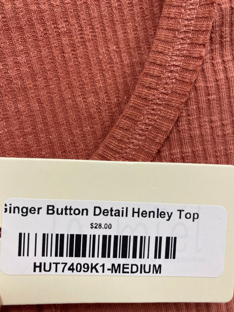 NWT La Miel Size M Terra Cotta Ribbed Henley Ladies Top