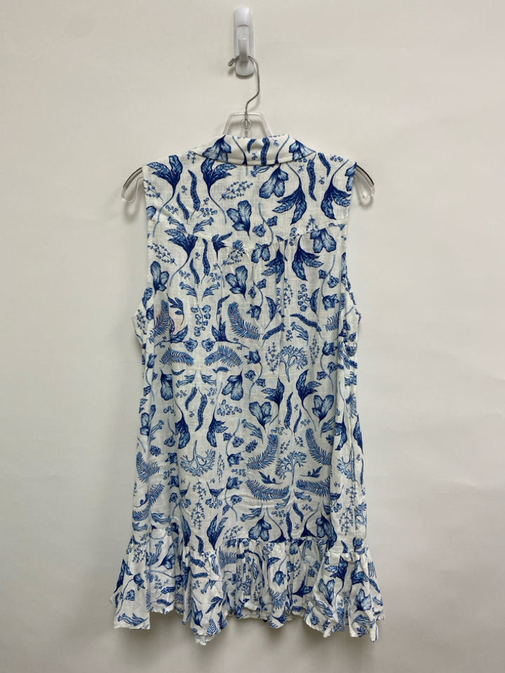 NWT ELAN Size L White Blue Flowers Sleeveless Ladies Dress