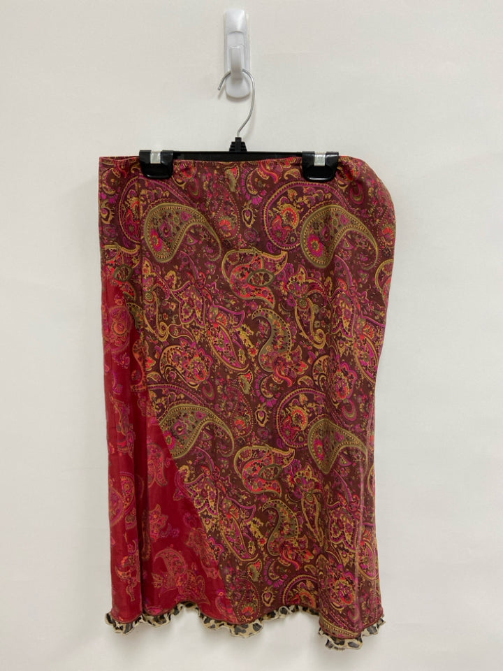 Express Size M Brown/Green Olive/Yellow Acanthus Silk Ladies Skirt
