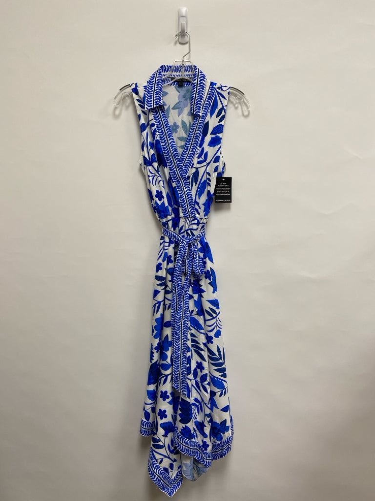 NWT Boston Proper Size XS Royal Blue/White Flowers Sleeveless Ladies Dress