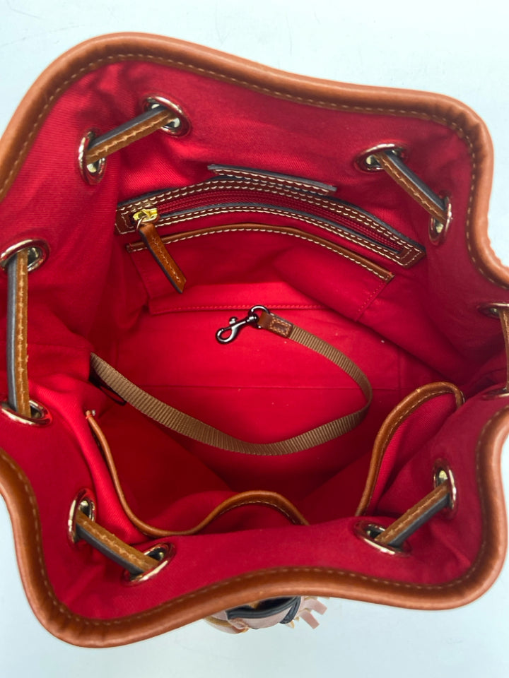 Dooney &amp; Bourke Red Brown Drawstring(s) Handbag