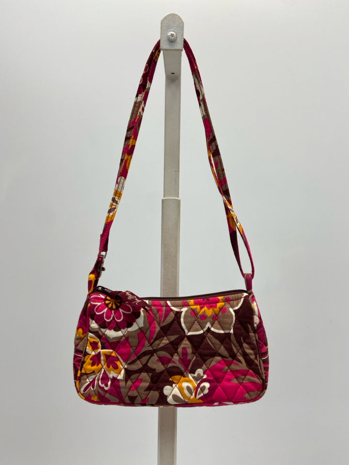 Vera Bradley Fuchsia Brown/Orange Flower(s) Fabric Handbag