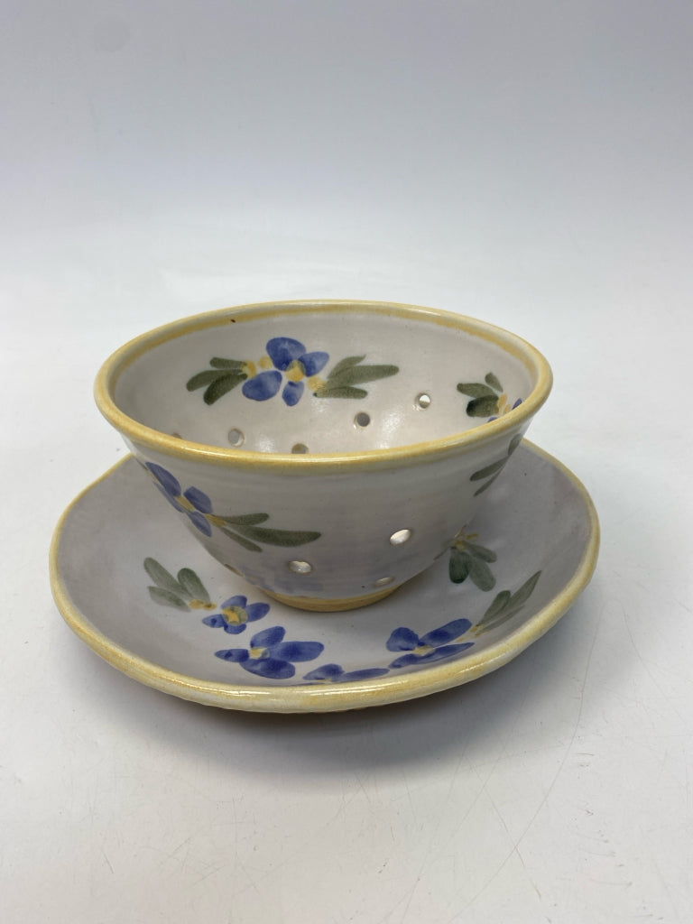 Cream/Blue Multi Color Floral Pottery