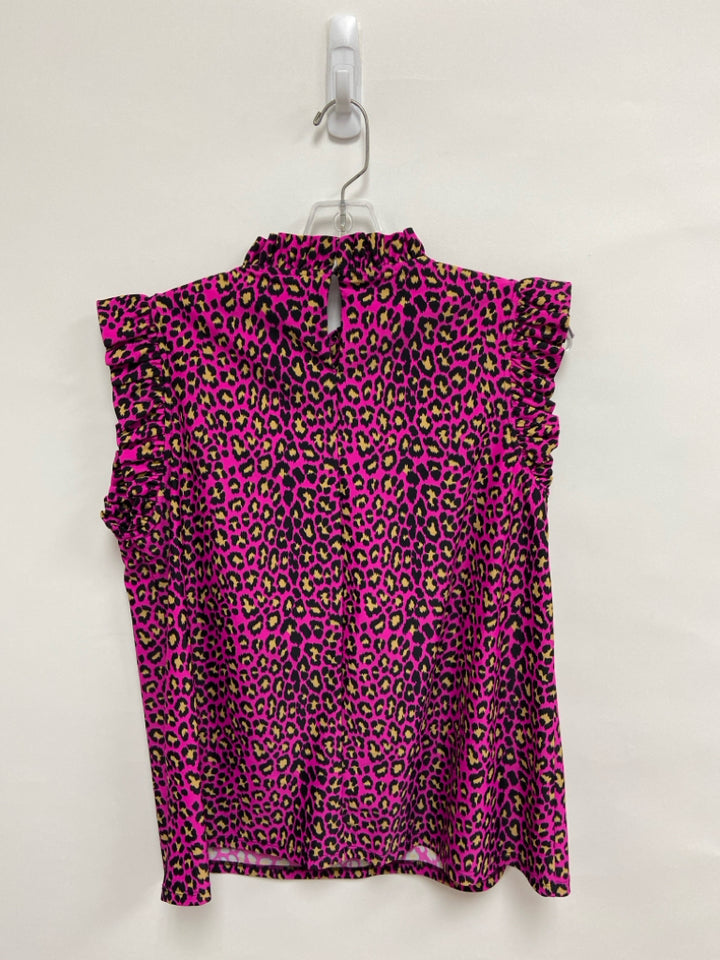 NWT Jude Connally Size L Hot Pink Tan/Black Animal Print Sleeveless Ladies Top