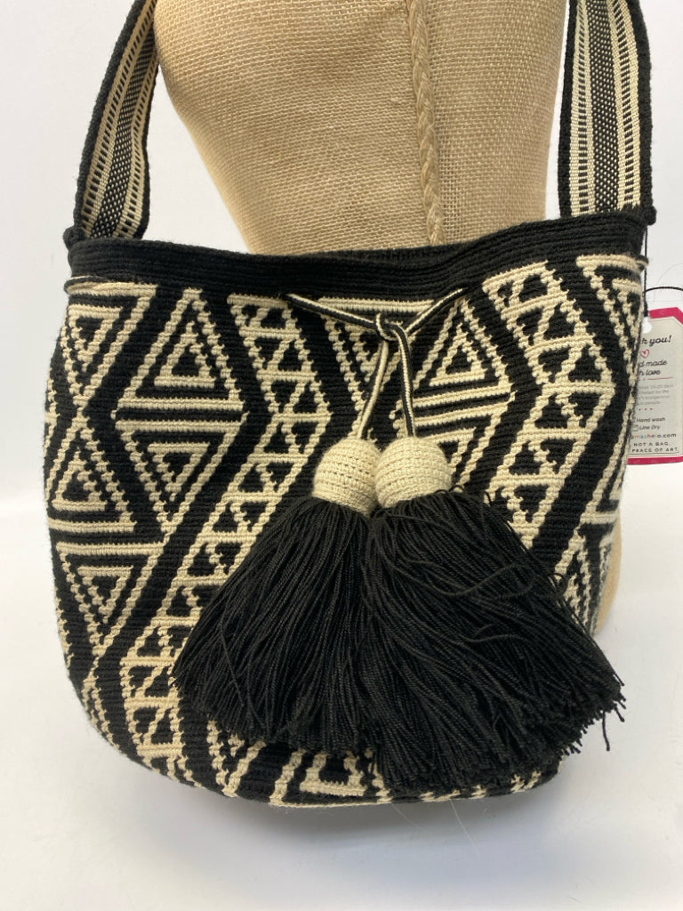 NWT Black Tan Tassel(es) Crochet Crossbody