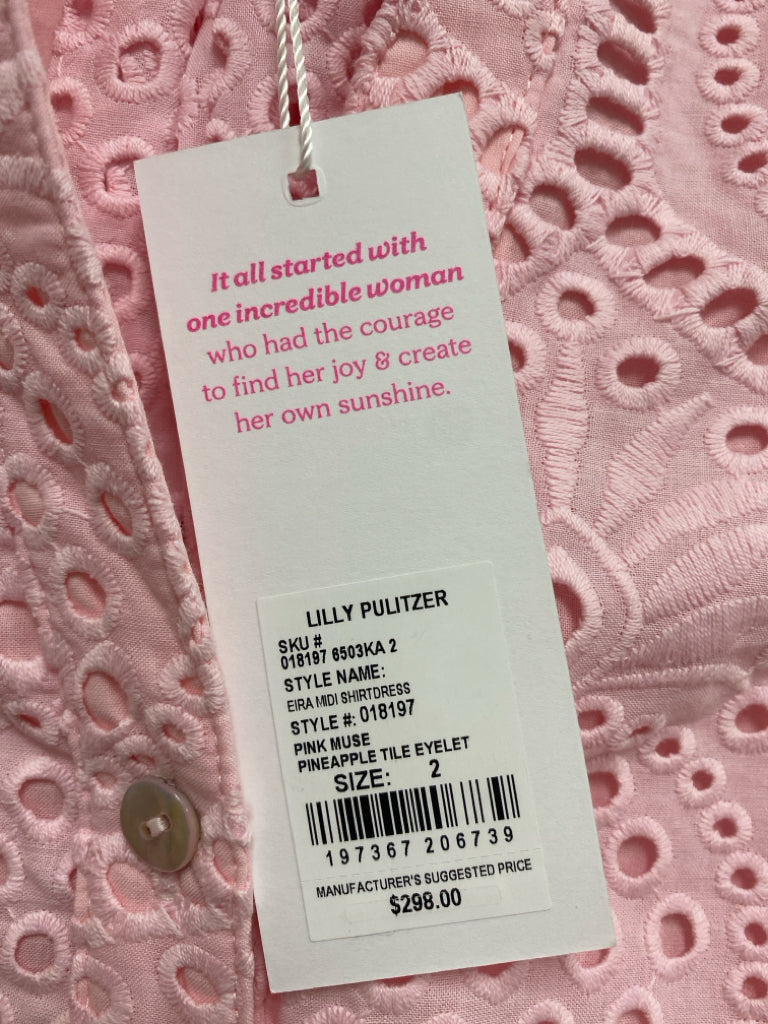 NWT LILLY PULITZER Size 2 Pink Button Up Eyelet Ladies Dress