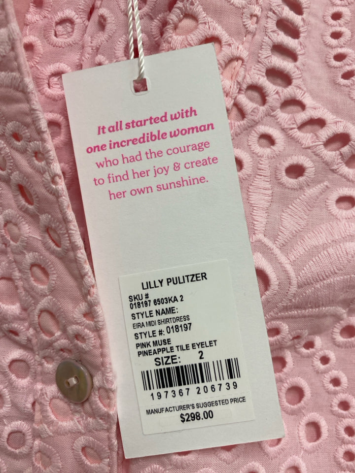 NWT LILLY PULITZER Size 2 Pink Button Up Eyelet Ladies Dress