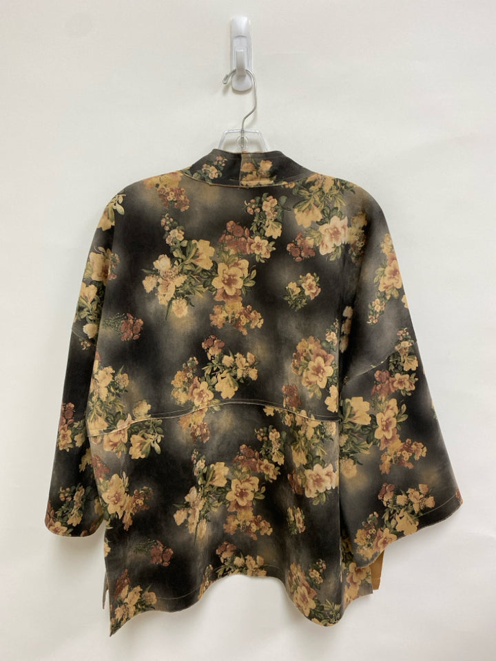 NWT Solitaire Size XL Black Tan/Green Floral Drape Suede Ladies Jacket
