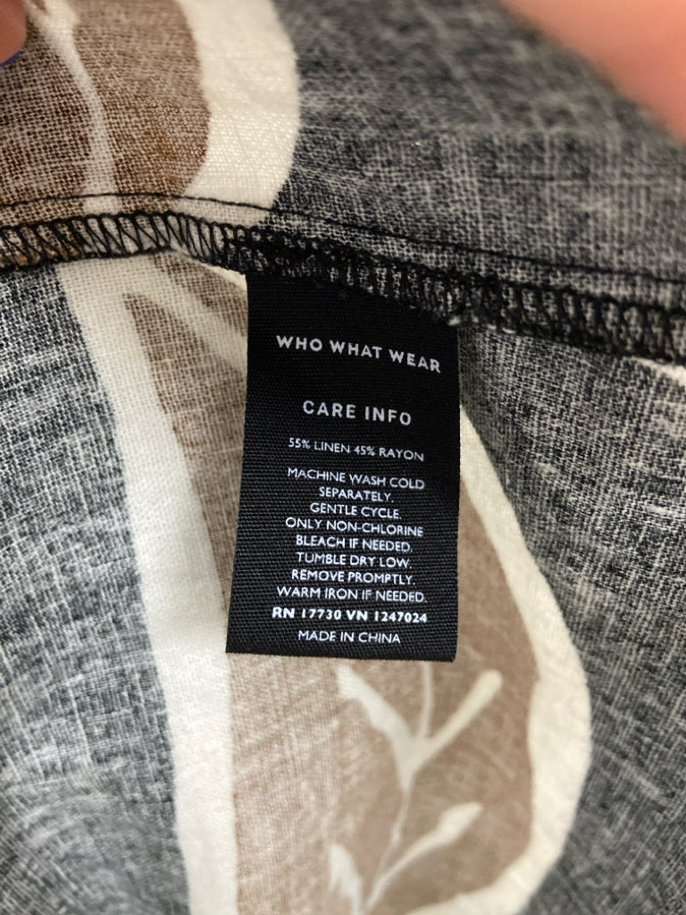 WhoWhatWear  SIZE  XXL Black Brown/White Leaves Linen Blend Plus Size Dress