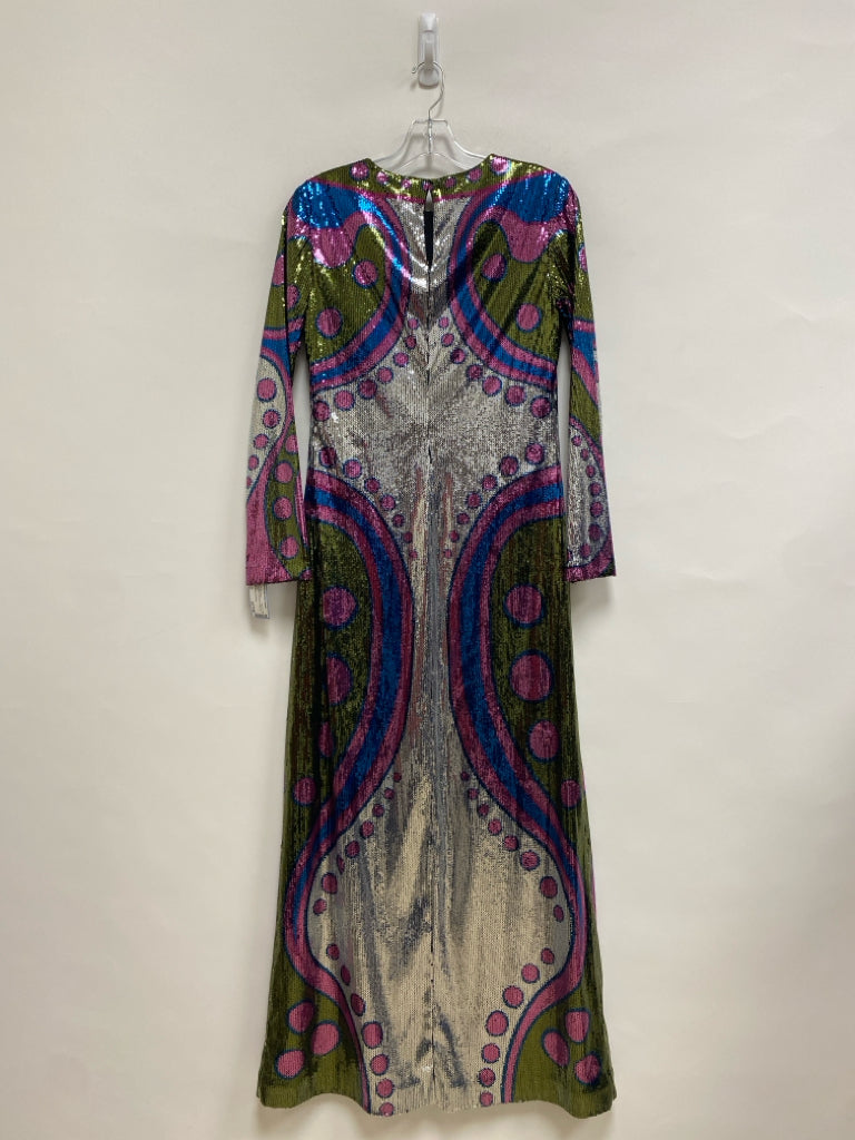 NWT LA DOUBLEJ Size S Green/Pink Blue/Silver Sequins Maxi Ladies Formal Dress