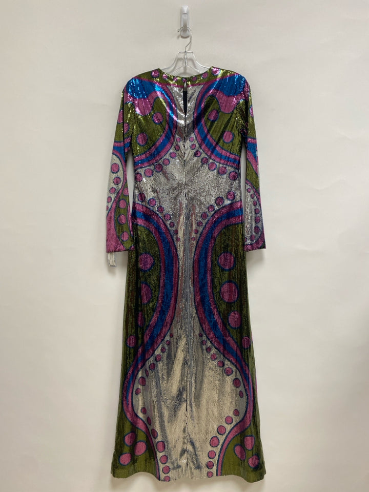 NWT LA DOUBLEJ Size S Green/Pink Blue/Silver Sequins Maxi Ladies Formal Dress