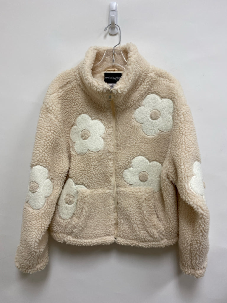 Size XS Cream White Flowers Zip Down Fleece Ladies Jacket