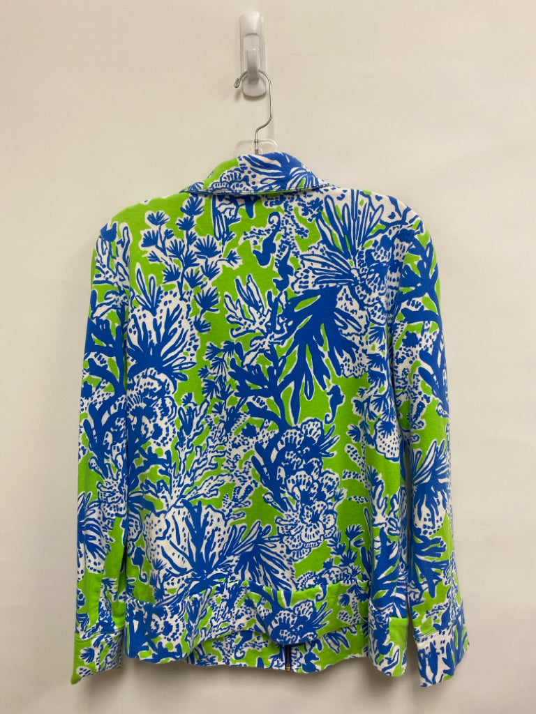 LILLY PULITZER Size L White Blue/Green Sea Coral Zip Down Ladies Jacket