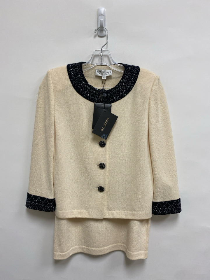 NWT St. John Evening Size 4 Ivory Black Wool Blend Ladies 2pc Skirt