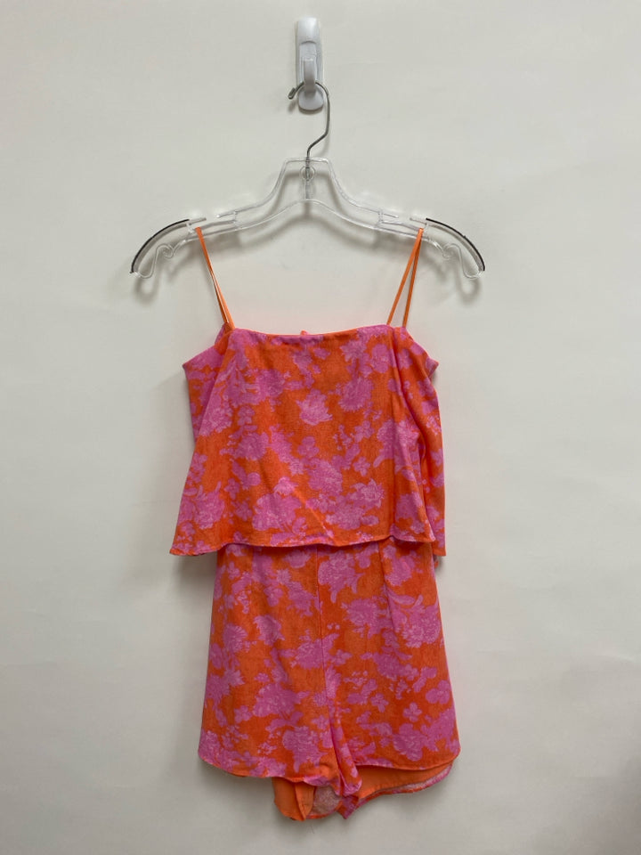 Do + Be Size S Pink Orange Floral Strapless Ladies Romper