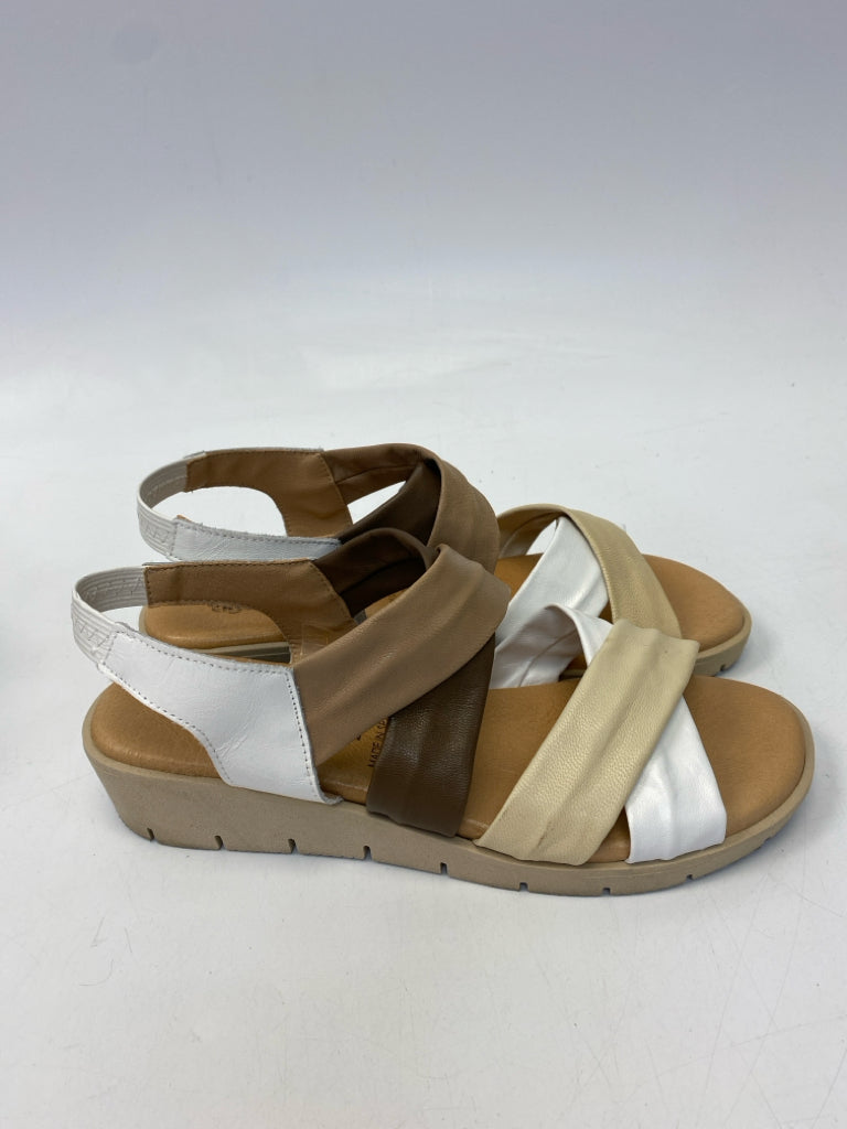 Soruka  Size 37 Brown White Crisscross Sandals