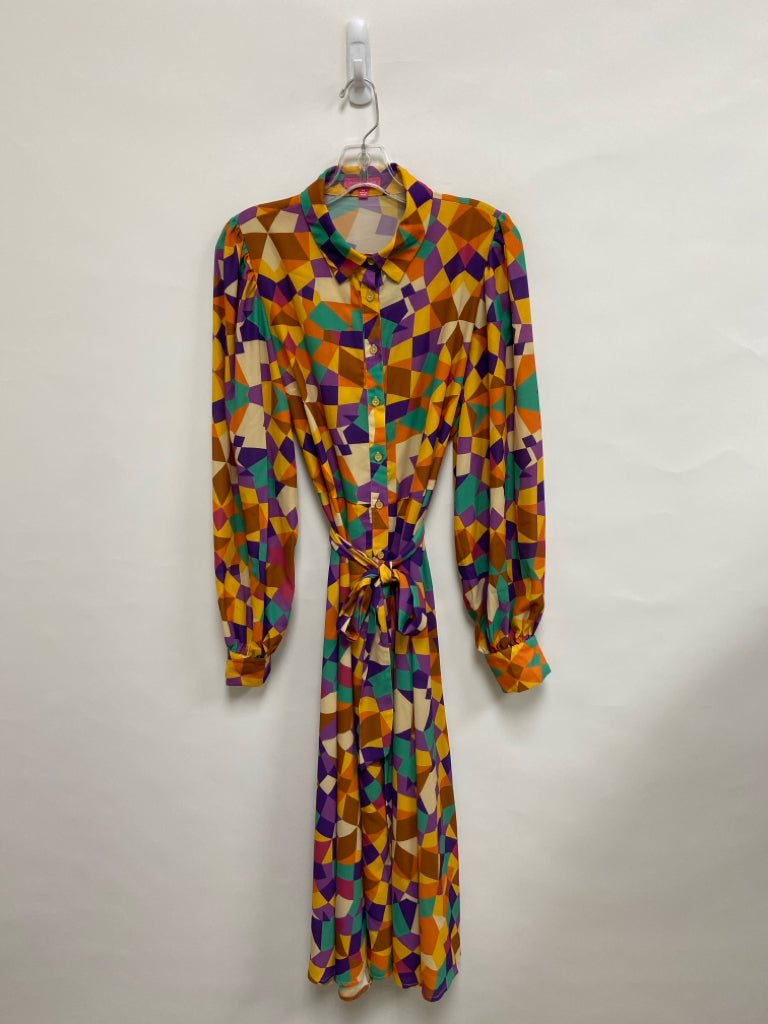 Flying Tomato Size M Yellow/Orange Purple/Multi Mosaic Button Up Ladies Dress