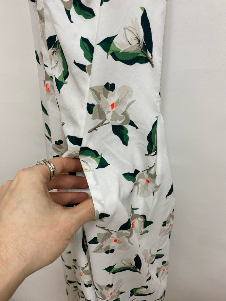 Banana Republic Size 2 White Green/Coral Flowers Sleeveless Ladies Dress