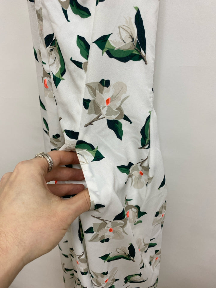 Banana Republic Size 2 White Green/Coral Flowers Sleeveless Ladies Dress