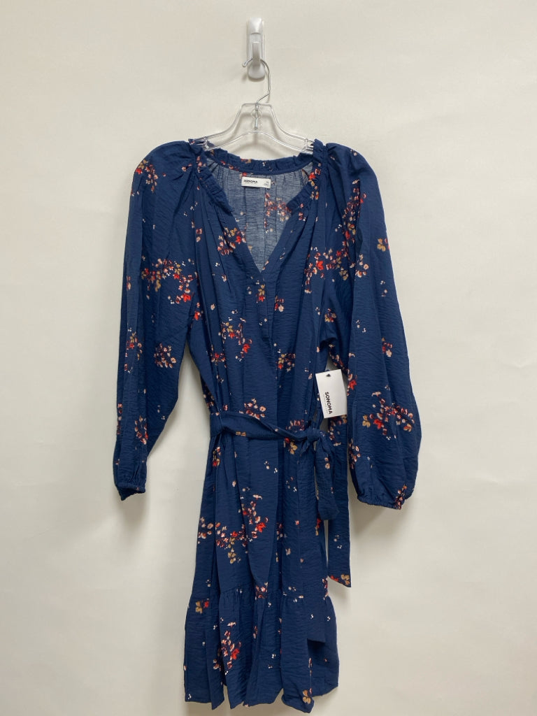 NWT Sonoma Size XL Navy Red/White Flowers Ladies Dress