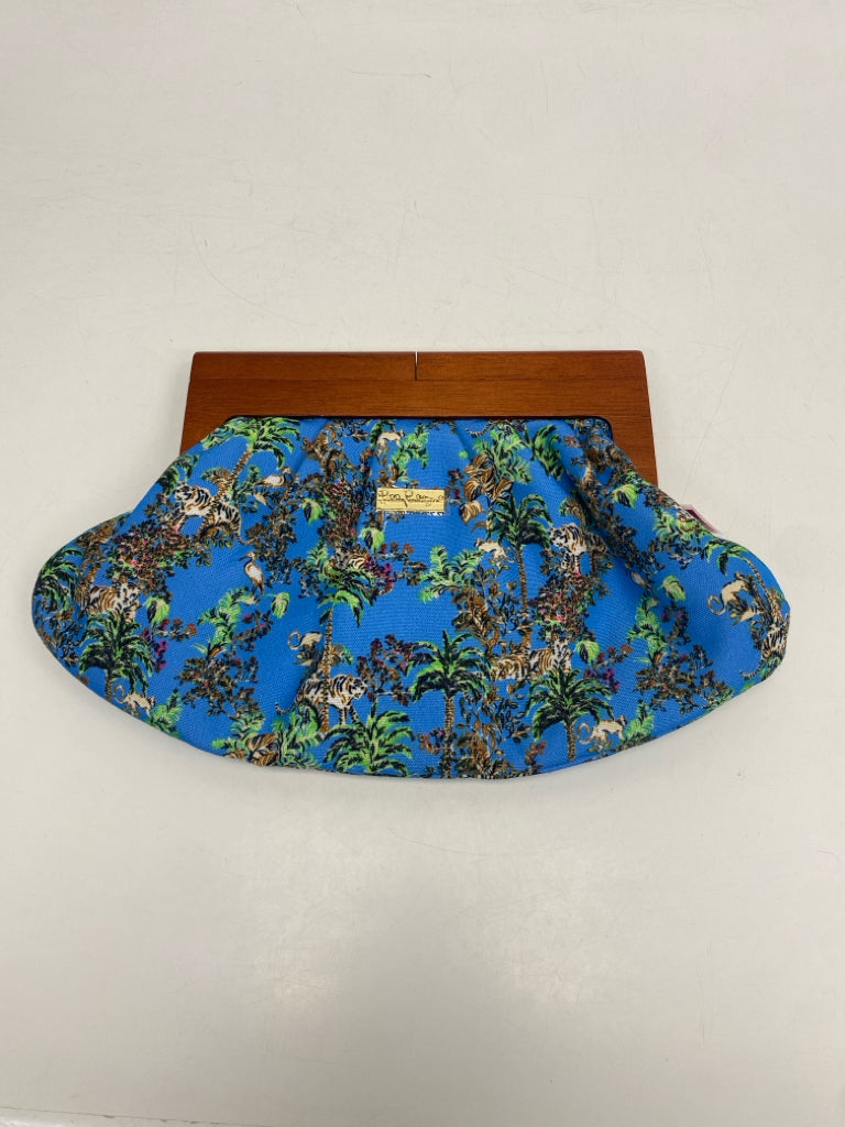 LILLY PULITZER Blue Green/Brown Tropical Fabric Handbag