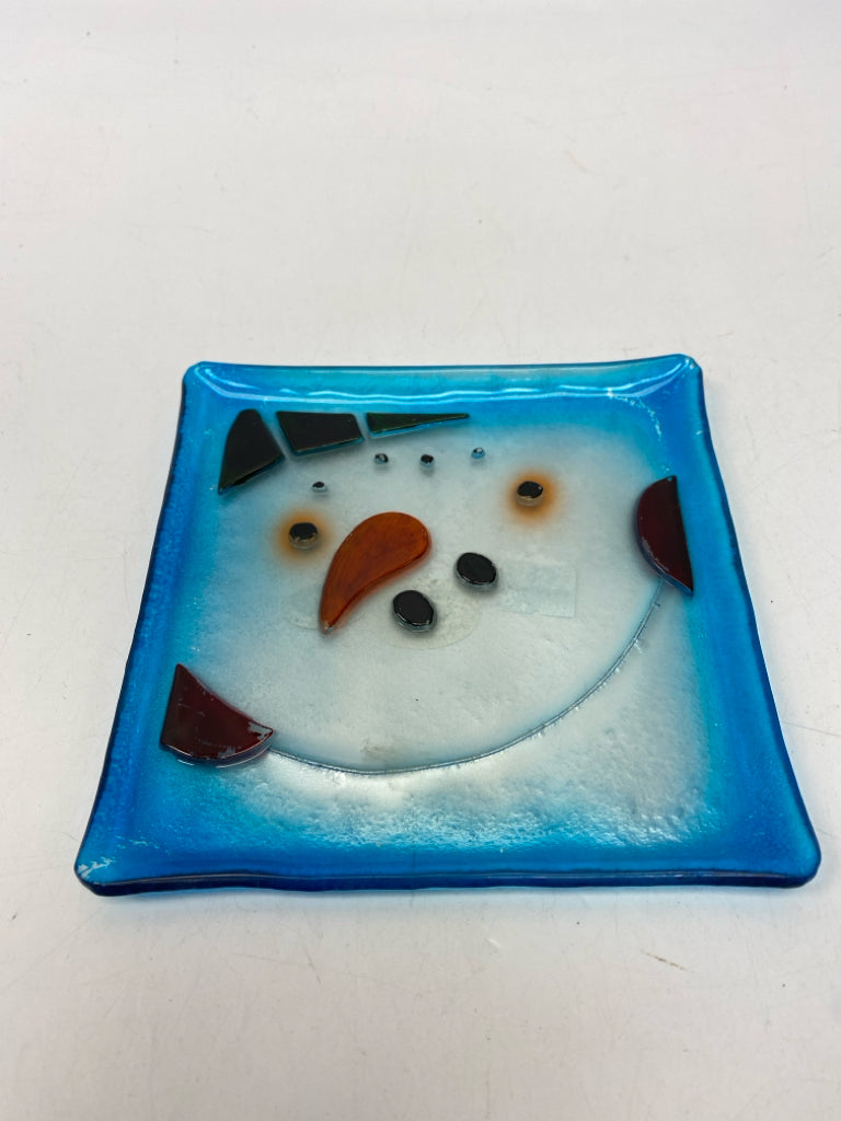 Blue Frosted Snowman Glass Christmas