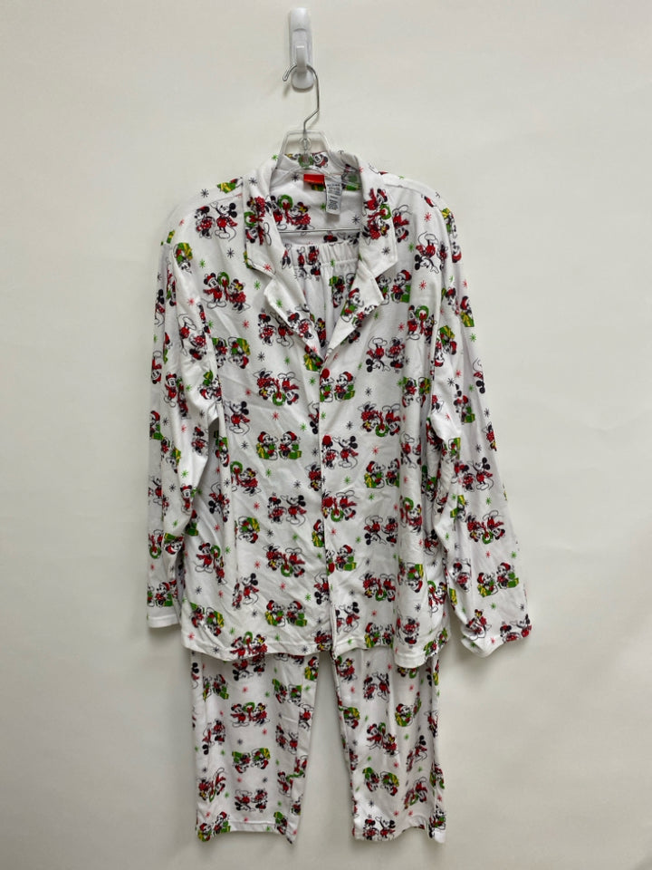 Disney Size XL White Red/Green Mickey Mouse Ladies 2pc Pajamas