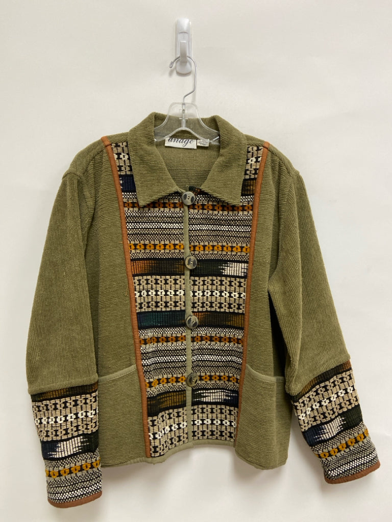 Size L Beige Black/Orange Ribbed Button Up Ladies Jacket